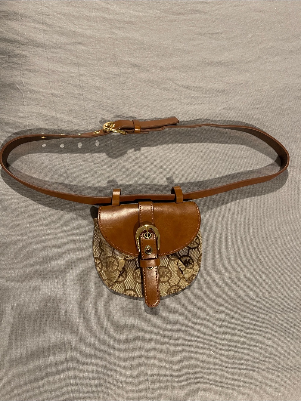 Michael Kors Tan & Brown Monogram Mini Belt Bag